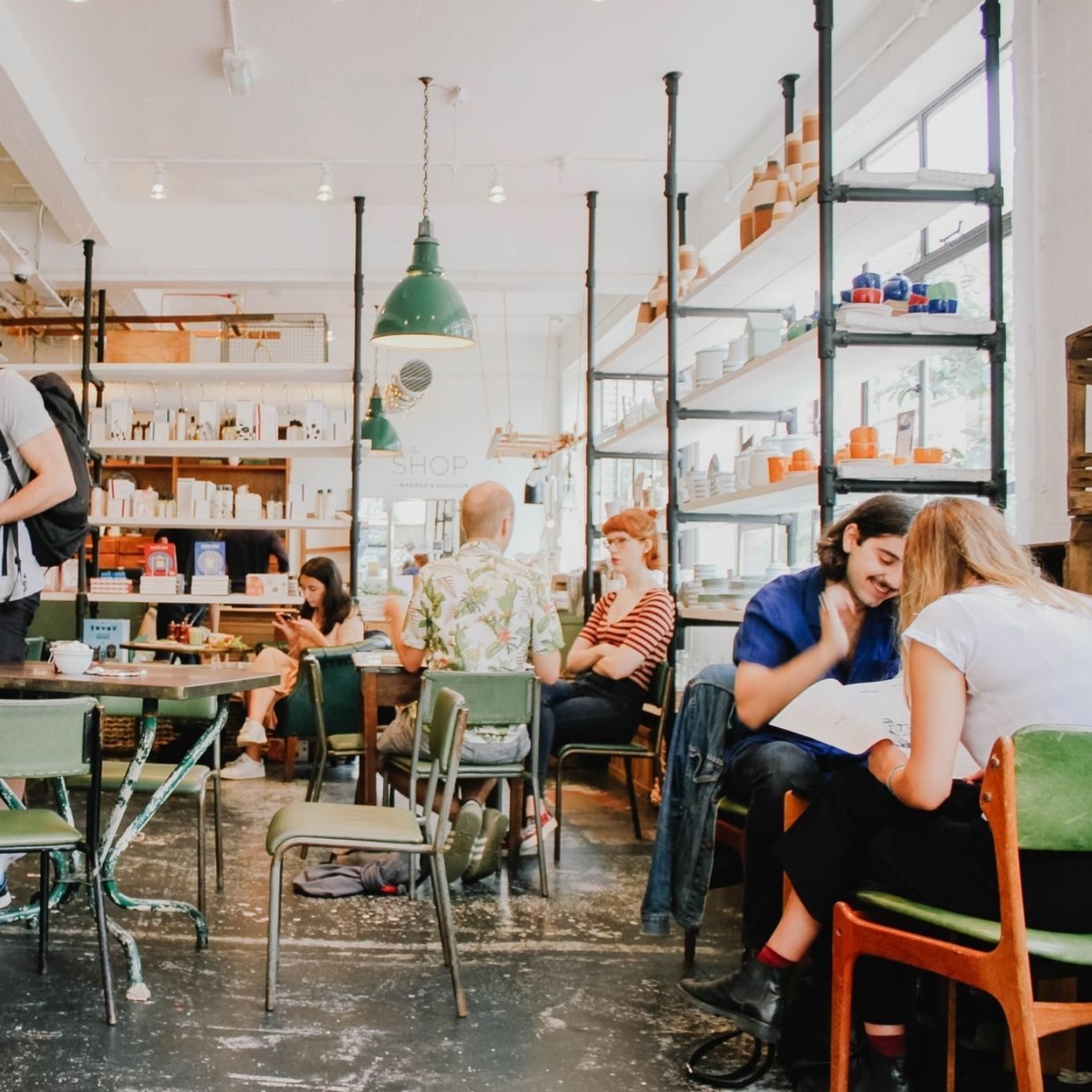 people in cafe talking