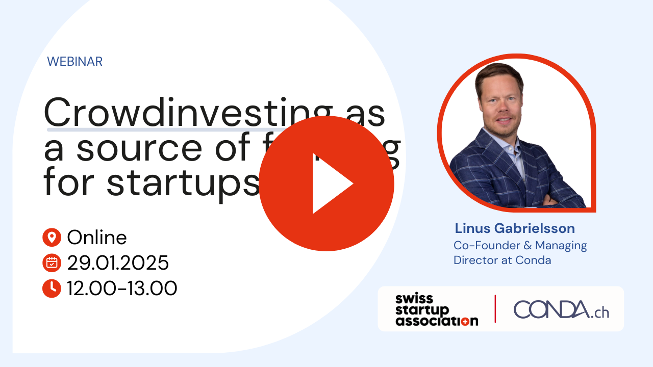 In this online session, co-hosted with Conda.ch, Linus Gabrielsson, Co-Founder and Managing Director, shared practical insights on leveraging crowdinvesting to fuel startup growth. The discussion covered key benefits such as easier access to capital, increased company exposure, and building a community of supporters.
